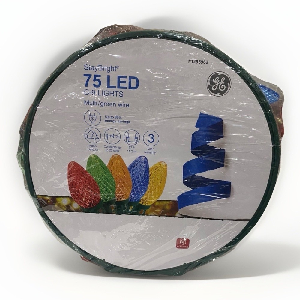 GE StayBright 75 LED 37-ft‎ Multicolor C9 Holiday String Lights Reel NEW
